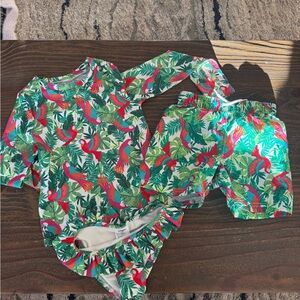 Old Navy Kids Tropical Swim Rashguard Set - Green and Red